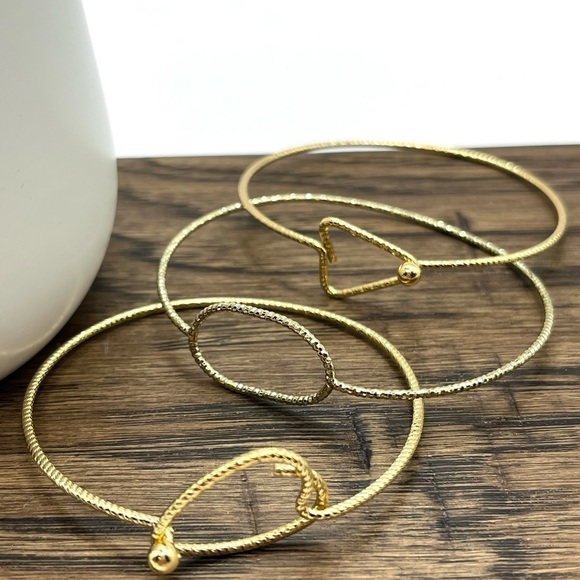 3 Bracelets Stackable Delicate Dainty Abstract Bracelets Gold Tone Minimalist - Picture 6 of 11